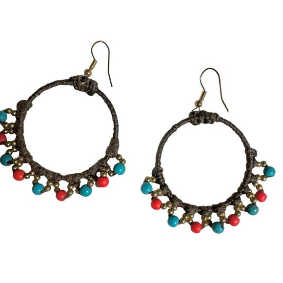Art O Mexicano Handcrafted Boho Hoop Earrings with Colorful  Beads - Picture 1 of 7